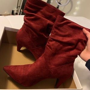 Wine coloured heeled booties